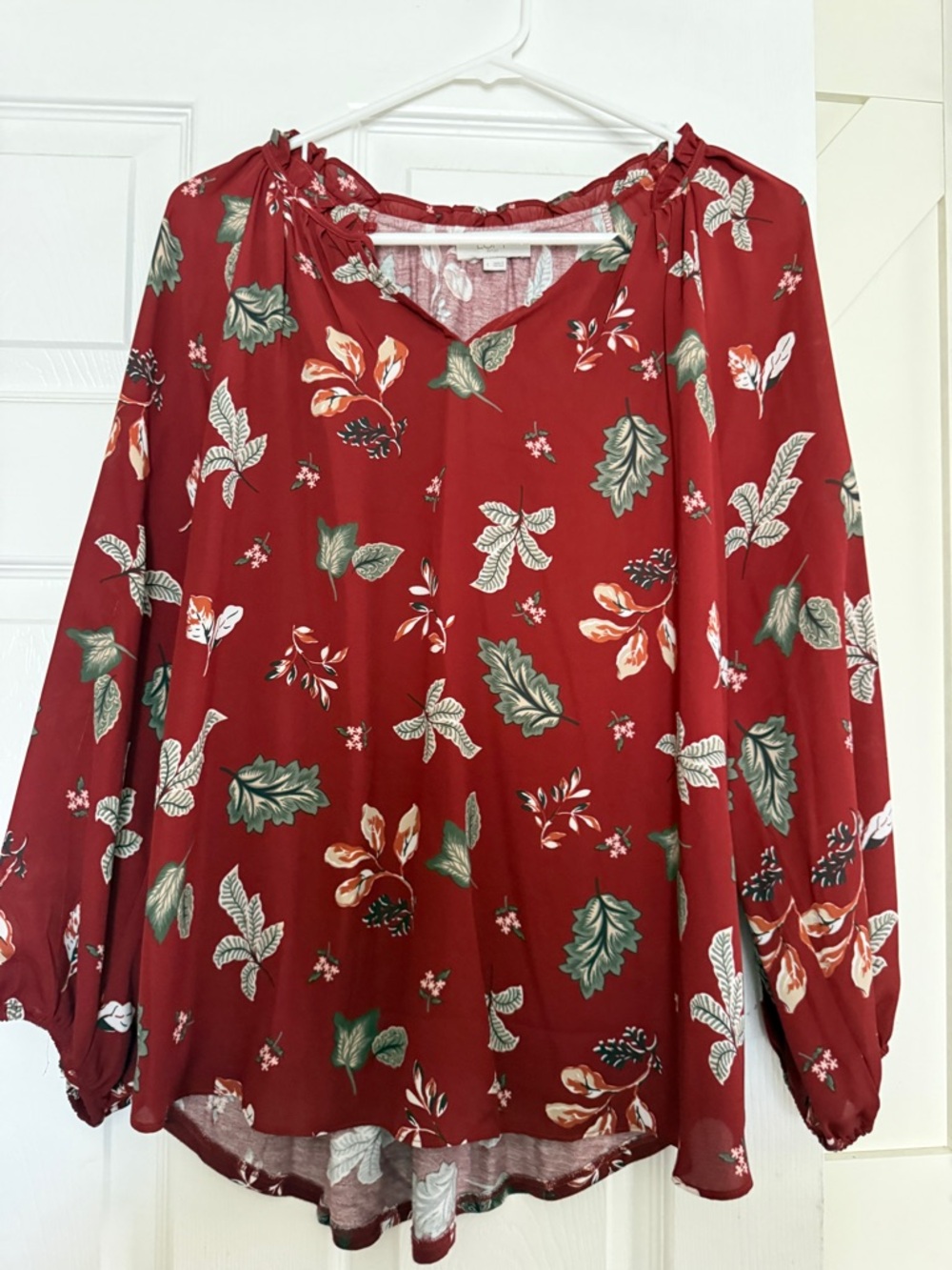 LOFT Maroon Floral Tie-Neck Tunic